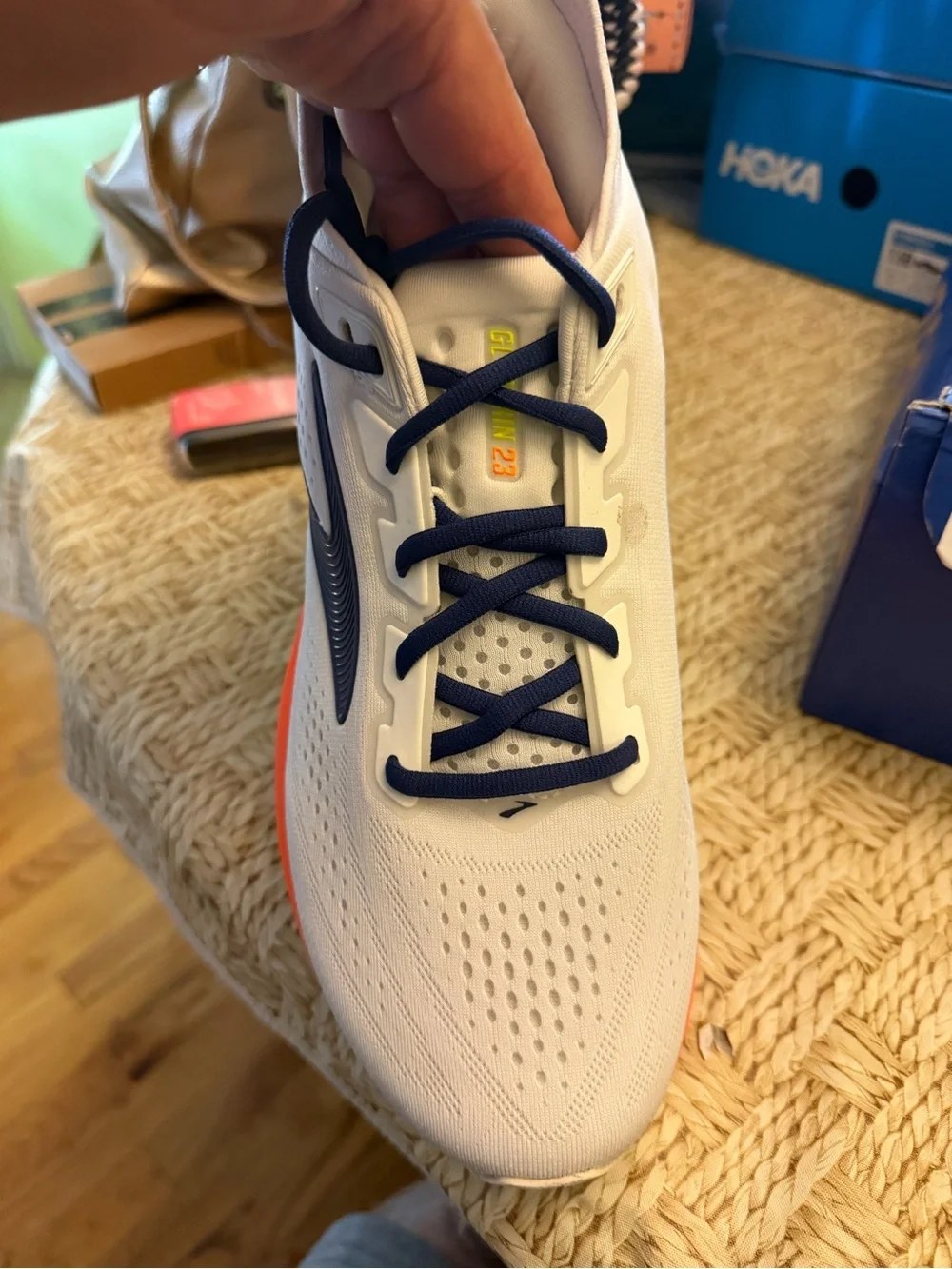 Brooks Men's Glycerin 23 Running Shoe - White/Navy/Orange sz 10.5 mens